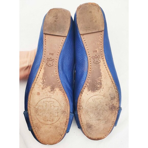 Tory Burch Women's Clines Blue Gold Logo Flats Ballet Flat Shoes 8M - Picture 8 of 11
